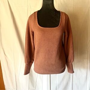 Madewell pink/brown Square Neck Shirt with Balloon Sleeves